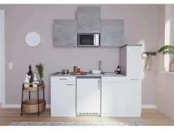 Respekta Single-Küchen|Herde<Küchenzeile KB180WWBMICG 180 cm Weiß-Beton Optik