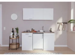 Respekta Single-Küchen|Pantryküchen<Küchenzeile KB150WW 150 cm Glänzend Weiß