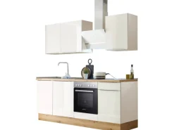 Respekta Einbauküchen|Herde<Küchenzeile Marleen 220 cm Artisan-Eiche Weiß Weiß Hochglanz