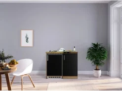 Clearance Respekta Küchenzeile MK100ESS 100 cm -Eiche Sägerau Nachbildung Schwarz
