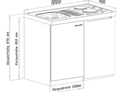 Clearance Respekta Küchenzeile MK100ESS 100 cm -Eiche Sägerau Nachbildung Schwarz