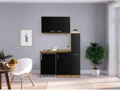 Respekta Pantryküchen|Miniküchen<Küchenzeile MK130ESSOS 130 cm -Eiche Sägerau Nachbildung Schwarz