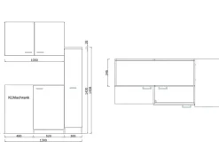 Respekta Pantryküchen|Miniküchen<Küchenzeile MK130ESSOS 130 cm -Eiche Sägerau Nachbildung Schwarz