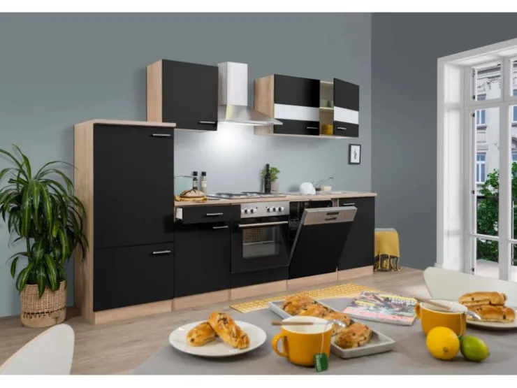 Clearance Respekta Küchenzeile ohne E-Geräte 320 cm Grifflos Weiß Hochglanz Einbauküchen