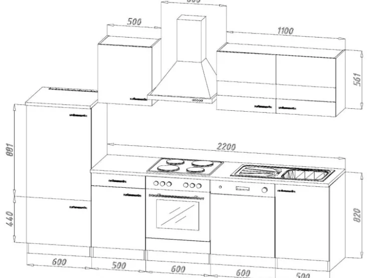 Clearance Respekta Küchenzeile ohne E-Geräte 320 cm Grifflos Weiß Hochglanz Einbauküchen