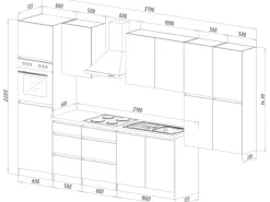 Hot Respekta Küchenzeile ohne E-Geräte 370 cm Grifflos Weiß Hochglanz-Eiche Sägerau Einbauküchen