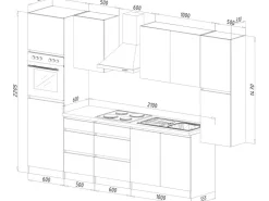 Discount Respekta Premium Respekta Küchenzeile ohne E-Geräte 320 cm Grifflos Weiß Hochglanz-Eiche Sägerau Hochglanz Weiß