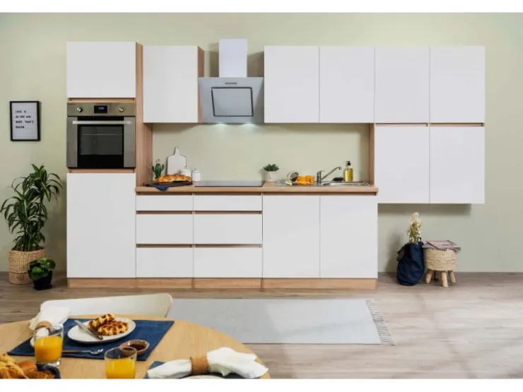 Discount Respekta Premium Respekta Küchenzeile ohne E-Geräte 370 cm Grifflos -Eiche Sägerau Weiß Matt