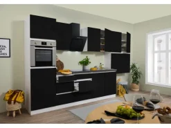 Respekta Premium Kühlschränke<Respekta Küchenzeile ohne E-Geräte 370 cm Grifflos -Weiß Schwarz Hochglanz