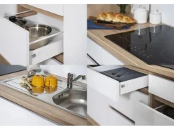 Discount Respekta Premium Respekta Küchenzeile ohne E-Geräte 280 cm Grifflos Schwarz Hochgl.-Eiche Sägerau Schwarz Hochglanz