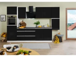Respekta Premium Kochfelder|Kühlschränke<Respekta Küchenzeile ohne E-Geräte 320 cm Grifflos -Weiß Schwarz Hochglanz