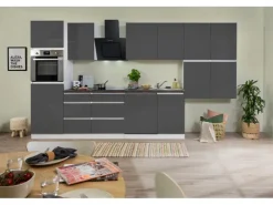 Sale Respekta Premium Respekta Küchenzeile ohne E-Geräte 380 cm Grifflos -Weiß Grau Hochglanz