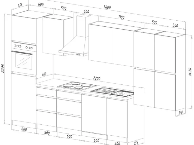Sale Respekta Premium Respekta Küchenzeile ohne E-Geräte 380 cm Grifflos -Weiß Grau Hochglanz