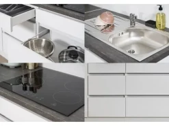 Sale Respekta Premium Respekta Küchenzeile ohne E-Geräte 380 cm Grifflos -Weiß Grau Hochglanz
