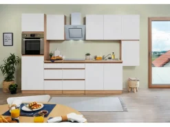 Best Respekta Premium Respekta Küchenzeile ohne E-Geräte 320 cm Grifflos -Eiche Sägerau Weiß Matt
