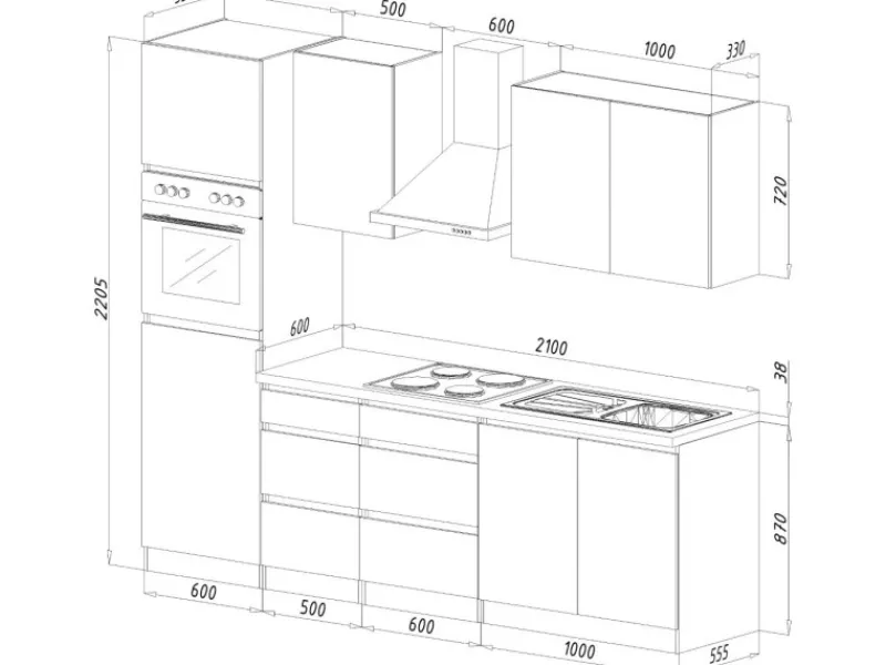 Respekta Küchenzeile ohne E-Geräte 270 cm Grifflos Weiß Hochglanz Einbauküchen