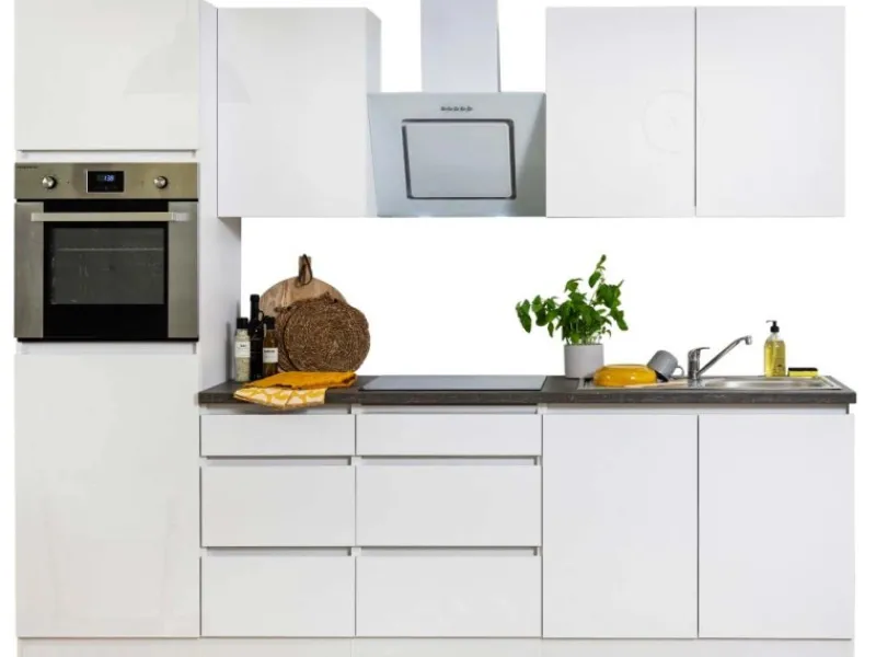 Respekta Küchenzeile ohne E-Geräte 270 cm Grifflos Weiß Hochglanz Einbauküchen
