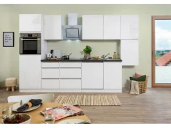 Discount Respekta Küchenzeile ohne E-Geräte 330 cm Grifflos Weiß Hochglanz Einbauküchen|Kühlschränke