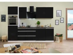 Discount Respekta Premium Respekta Küchenzeile ohne E-Geräte 280 cm Grifflos -Weiß Schwarz Hochglanz