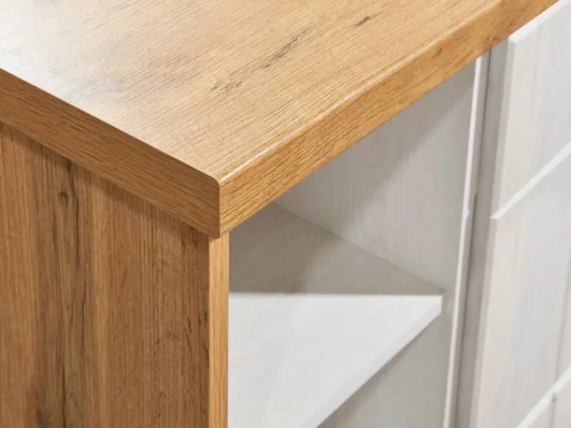 Outlet Landhaus Inselküche Anton 280 cm Lärche Weiß Inselhauben|Kücheninseln