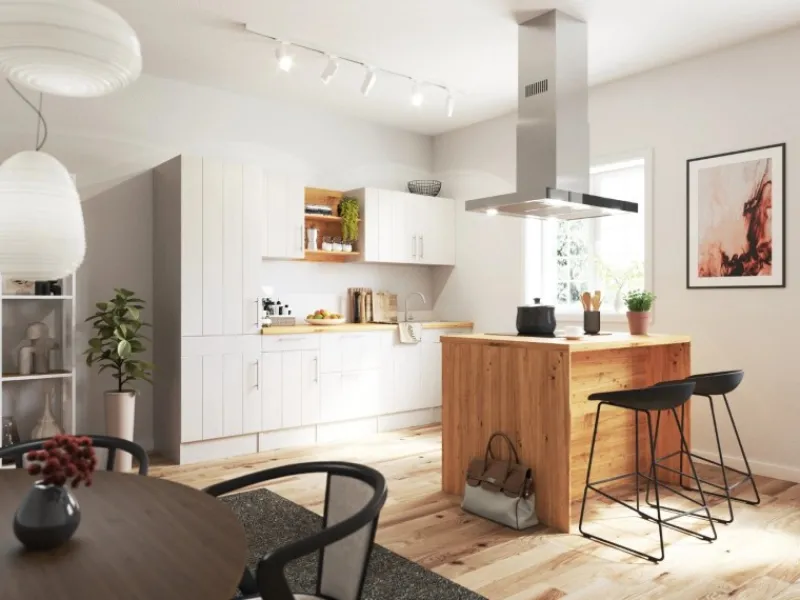 Outlet Landhaus Inselküche Anton 280 cm Lärche Weiß Inselhauben|Kücheninseln