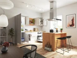 Outlet Landhaus Inselküche Anton 280 cm Lärche Weiß Inselhauben|Kücheninseln
