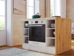 Outlet Landhaus Inselküche Anton 280 cm Lärche Weiß Inselhauben|Kücheninseln