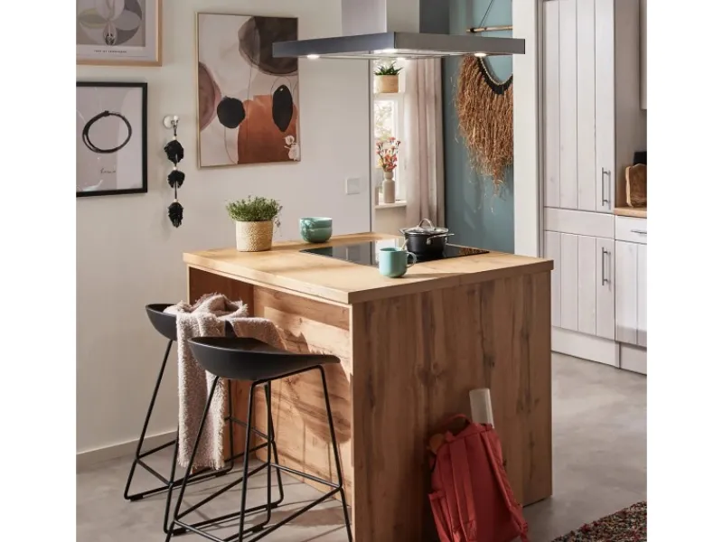 Outlet Landhaus Inselküche Anton 280 cm Lärche Weiß Inselhauben|Kücheninseln