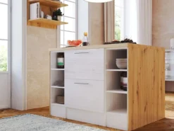 Clearance Landhaus Küchenzeile Anton 310 cm mit Kücheninsel Lärche Weiß Kücheninseln|Kühlschränke