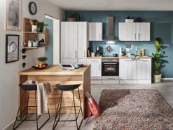 Clearance Landhaus Küchenzeile Anton 310 cm mit Kücheninsel Lärche Weiß Kücheninseln|Kühlschränke