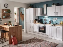 Clearance Landhaus Küchenzeile Anton 310 cm mit Kücheninsel Lärche Weiß Kücheninseln|Kühlschränke