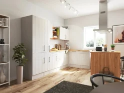 Discount Landhaus Winkelküche/ Inselküche Anton 310 x 172 cm Lärche Weiß Inselhauben|Winkelküchen