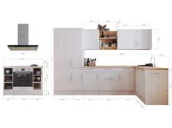Discount Landhaus Winkelküche/ Inselküche Anton 310 x 172 cm Lärche Weiß Inselhauben|Winkelküchen