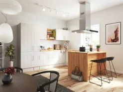Discount Landhaus Winkelküche/ Inselküche Anton 310 x 172 cm Lärche Weiß Inselhauben|Winkelküchen