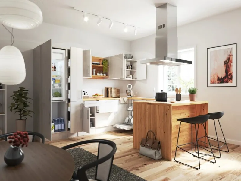 Discount Landhaus Winkelküche/ Inselküche Anton 310 x 172 cm Lärche Weiß Inselhauben|Winkelküchen