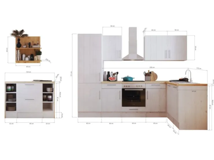 Respekta Kücheninseln|Winkelküchen<Landhaus Winkelküche Anton 280 x 172 cm mit Kücheninsel Lärche Weiß