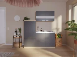 Hot Miniküche KB160ESG 160 cm -Eiche Sonoma Sägerau Nachbildung Single-Küchen|Pantryküchen