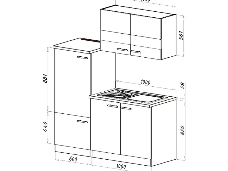 Clearance Miniküche KB160ESGMI 160 cm -Eiche Sonoma Nachbildung Mikrowelle Single-Küchen|Pantryküchen