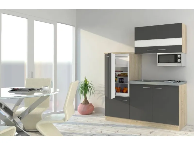 Clearance Miniküche KB160ESGMI 160 cm -Eiche Sonoma Nachbildung Mikrowelle Single-Küchen|Pantryküchen