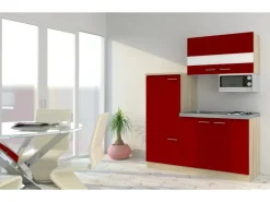Respekta Pantryküchen|Miniküchen<Miniküche KB160ESRMI 160 cm -Eiche Sonoma Nachbildung Mikrowelle Rot