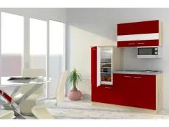 Respekta Pantryküchen|Miniküchen<Miniküche KB160ESRMI 160 cm -Eiche Sonoma Nachbildung Mikrowelle Rot