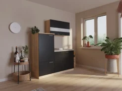 Best Respekta Miniküche KB160ESS 160 cm -Eiche Sonoma Sägerau Nachbildung Schwarz