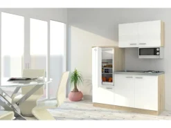Sale Miniküche KB160ESWMI 160 cm -Eiche Sonoma Nachbildung Mikrowelle Miniküchen|Single-Küchen