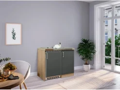 Discount Respekta Miniküche MK100ESGC 100 cm -Eiche Sägerau Nachbildung Grau