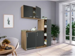 Clearance Miniküche MK130ESGOSC 130 cm -Eiche Sägerau Nachbildung Pantryküchen|Miniküchen