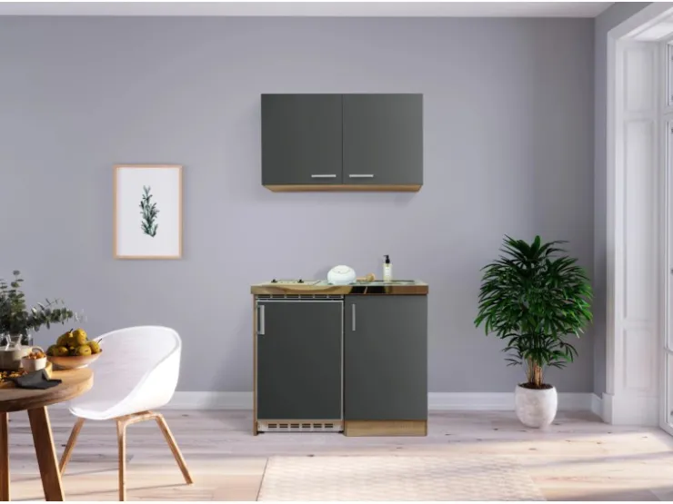 Discount Respekta Miniküche MK100ESGOSC 100 cm -Eiche Sägerau Nachbildung Grau