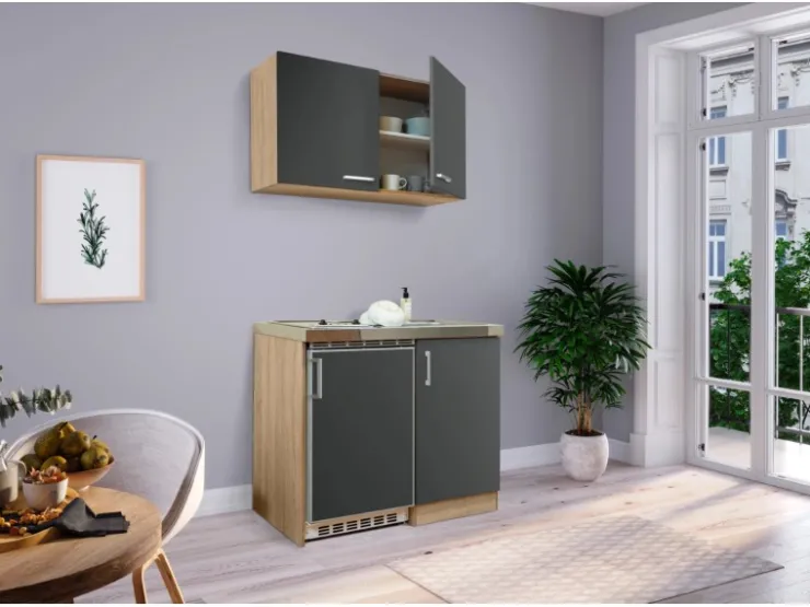 Discount Respekta Miniküche MK100ESGOSC 100 cm -Eiche Sägerau Nachbildung Grau