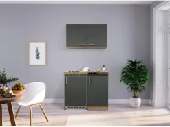 Respekta Single-Küchen|Pantryküchen<Miniküche MK100ESGOS 100 cm -Eiche Sägerau Nachbildung Grau