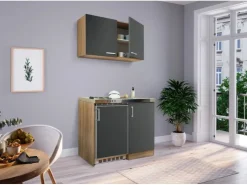 Respekta Single-Küchen|Pantryküchen<Miniküche MK100ESGOS 100 cm -Eiche Sägerau Nachbildung Grau