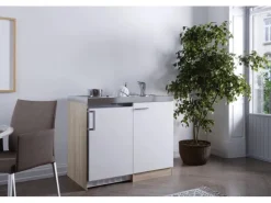 Clearance Respekta Miniküche MK100ESWC 100 cm -Eiche Sägerau Nachbildung Weiß
